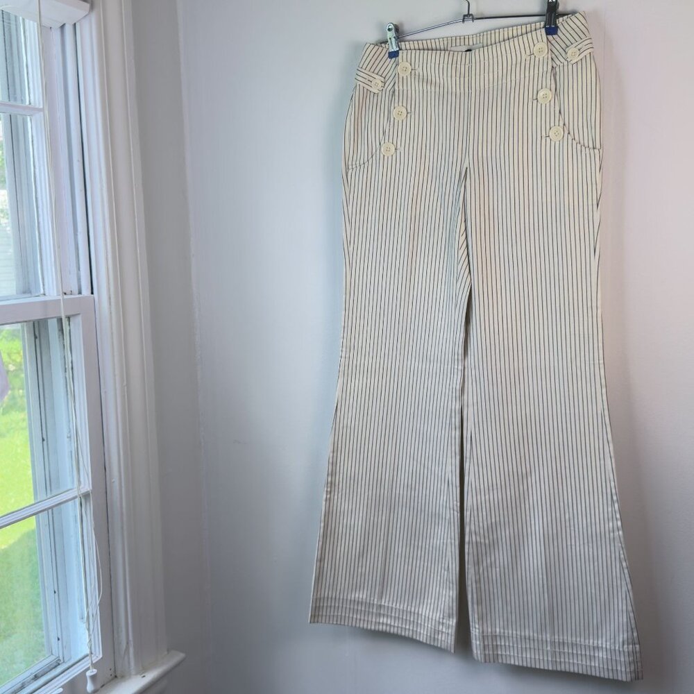Banana Republic Cream and Navy Pinstripe Wide Leg Pants